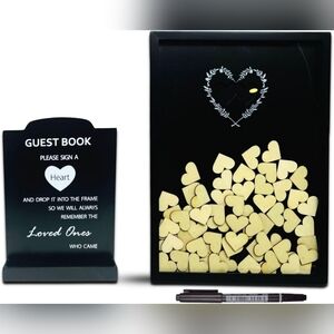 Guest Book Frame Kit with Black Frame and Wooden Heart Tokens